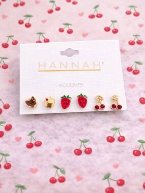 HANNAH Fruit Stud Earring Set - Red & Gold